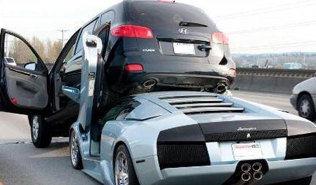 Lamborghini Murcielago заехал под Santa Fe